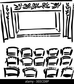 Hand Drawn Theater Stage Vector Line Art Stock Vector