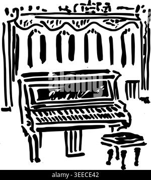 Hand Drawn Upright Piano Vector Illustration Stock Vector