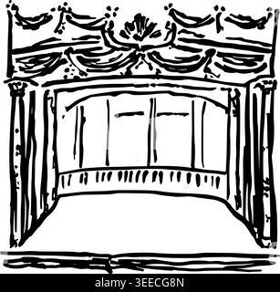 Hand Drawn Theater Stage with Curtains Vector Line Art Stock Vector