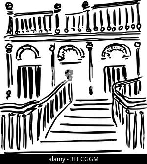 Hand Drawn Library Grand Staircase Vector Drawing Stock Vector