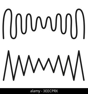 Audio signal frequency wave vector. Graphic set represents digital sound pulse monitoring and radio frequency technology apps. EPS 10. Stock Vector
