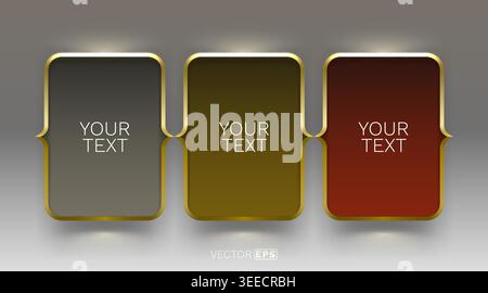 Elegant golden frames for text on a gray background, perfect for modern presentation or banner design. Vector illustration. Stock Vector