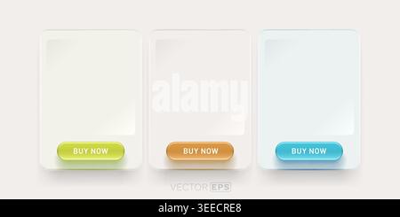 Neumorphic UI cards with Buy Now buttons. Modern design for sleek web and app interfaces. Vector illustration. Stock Vector