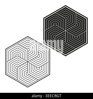 Hexagonal geometric interlocking pattern vector. Minimalist linear design offers sophisticated visual elements for firm branding. EPS 10. Stock Vector