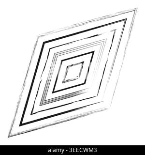 Concentric grunge rhombus shapes compose this monochrome vector. Distressed geometric pattern is a decorative design element. EPS 10. Stock Vector