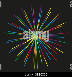 Vibrant starburst Vector. Colorful sunburst lines. Radial rays art. Bright spark symbol. Manual vector only. No autotrace used. EPS 10. Stock Vector