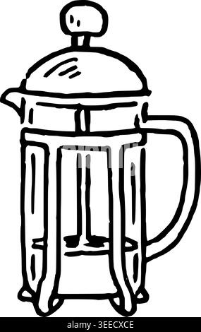 Hand Drawn French Press Coffee Maker Vector Drawing Stock Vector