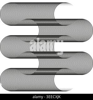 Abstract geometric wave pattern with repeating curved lines vector. Modern optical illusion works for stylish minimalist covers. EPS 10. Stock Vector