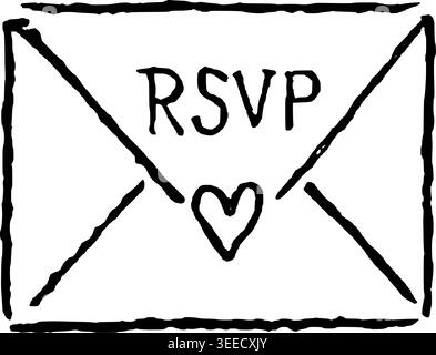 Hand Drawn RSVP Envelope Vector Line Art Stock Vector