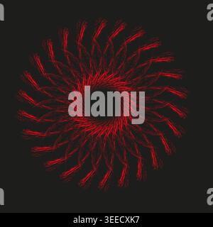 Red radial brush stroke mandala graphic element vector. Dynamic circular texture creates artistic flare for modern design work. EPS 10. Stock Vector
