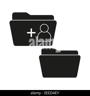 A modern minimal Vector icon set featuring a folder with an add user symbol, representing data management and sharing concepts for digital interfaces. Stock Vector