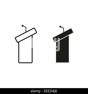 A Vector set of simple podium icons featuring a microphone, suitable for public speaking events, presentations, or conference designs. EPS 10. Stock Vector