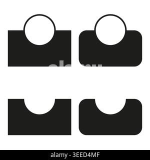 A minimalist Vector collection of abstract black and white shapes with various circular cutouts, conceptual elements for modern web design interfaces. Stock Vector