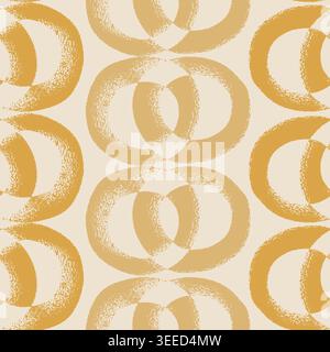 Warm honey yellow mid-century block print look ogee. Seamless vector background pattern. Vertical oval shapes in geometric layout. Great for summer Stock Vector