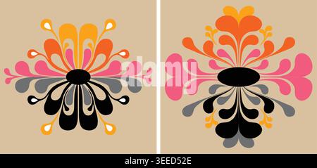 Vibrant floral designs on beige background with colorful petals Stock Vector