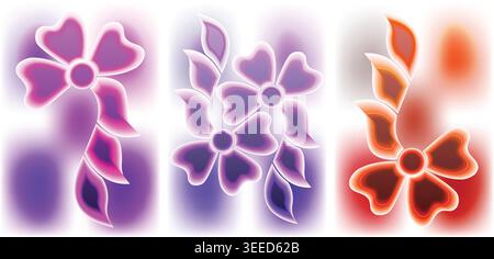 Vibrant heart shaped flowers in purple, pink, and orange hues Stock Vector