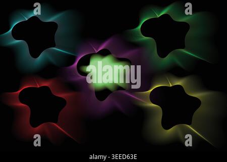 Vibrant multicolored star pattern with wavy lines on black background Stock Vector