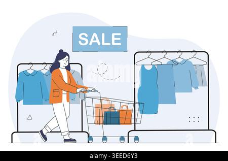 Shopping sale scene. Vector illustration Stock Vector