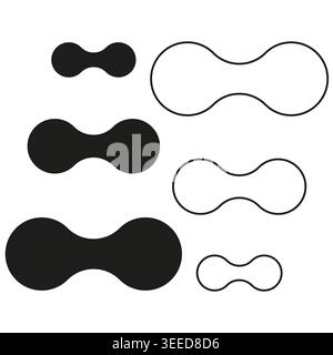 A Vector collection of fluid organic abstract shapes, featuring smooth black solid forms and delicate outlines in varied sizes for modern design. EPS Stock Vector