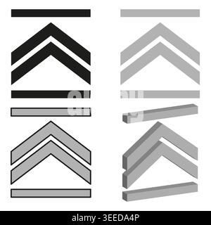 A Vector icon set provides a clean representation of the upload or expand concept, offering both flat and three dimensional design styles. EPS 10. Stock Vector