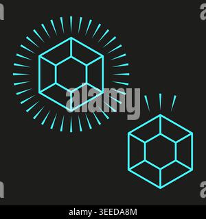 A Vector set of abstract geometric gemstone outlines, one glowing with radial rays, presented in a modern, minimalistic style. EPS 10. Stock Vector