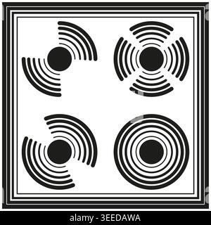 A minimalist Vector set of abstract circular and arc shaped patterns, depicting sound waves, radio signals, or radar targets. EPS 10. Stock Vector