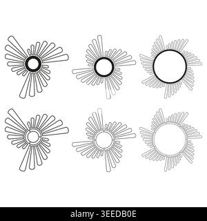 A dynamic Vector collection of abstract circular elements with radiating lines, suggesting sound waves, data visualization, or energetic bursts. EPS 1 Stock Vector