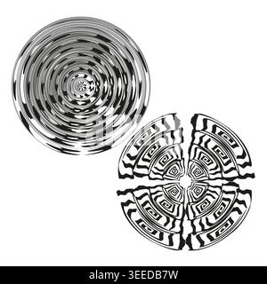 A Vector abstract set of dynamic black and white circular patterns creates an optical illusion. EPS 10. Stock Vector