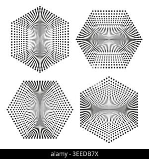 A modern Vector set of hexagonal optical illusion patterns formed by repeating squares creating a captivating tunnel effect. EPS 10. Stock Vector