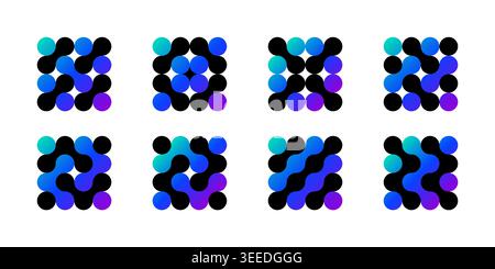 Bio cell logo, medical circuit diagonal sign. Alphabet curves as modern arrow. Innovative science integrated symbol. Connected dots merge as molecule Stock Vector