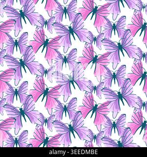 Seamless pattern with pink and purple butterflies Stock Vector
