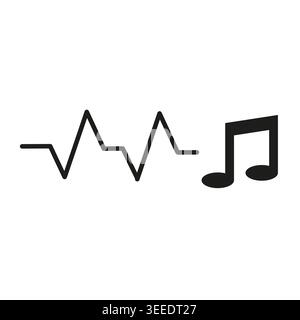 Musical note pulse sound wave icon vector. Ideal for healthcare applications and professional music production interfaces. EPS 10. Stock Vector