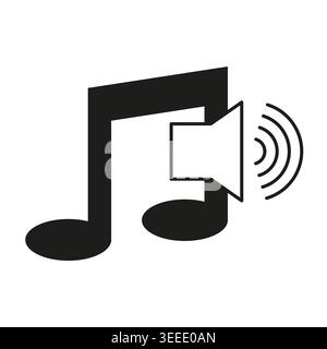 Black minimalist music note and speaker icon vector. Ideal for multimedia player interfaces and mobile app audio controls. Stock Vector
