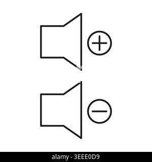 Volume speaker control icons with plus and minus sign vector. Ideal for modern user interface design and mobile app projects. Stock Vector