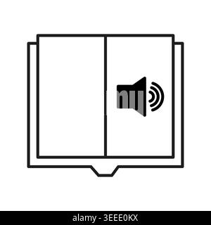 Open book with sound speaker symbol vector for digital media. Ideal for audio content apps and educational reading platform UI. Stock Vector