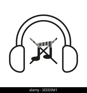 Minimalist headphones with crossed out musical note vector. Perfect for audio player interfaces and silent mode settings. Stock Vector