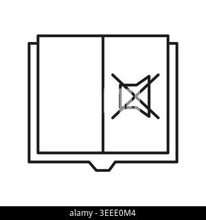 Open book with mute sound icon vector. This graphic works well for quiet zone signage and digital library user interfaces. Stock Vector