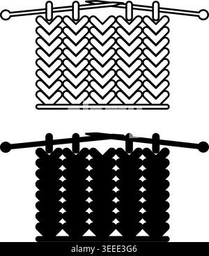 Knitted Icons. Black and White Vector Illustrations. Textile Material, Thread Weave. Knitting, Pattern, Fabric. Concept Material Characteristics Stock Vector