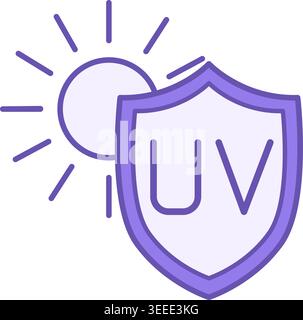 Colored Sun Protection Icon. Vector Illustration. Sun and Shield with UV Protection. Fabric Protecting from Sun Rays. Concept Material Characteristics Stock Vector