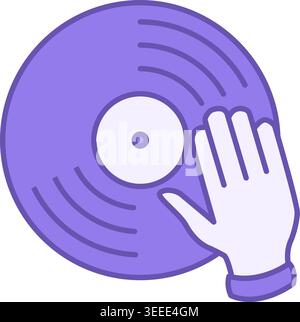 Colored Vinyl Icon. Vector Illustration. Hand on Vinyl Record. Musical Instrument. Music Concept Stock Vector