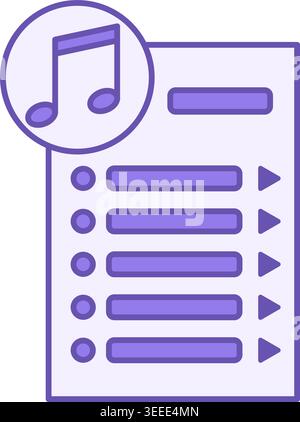 Colored Playlist Icon. Vector Illustration. Video or Audio Content Collection, List of Tracks. Music Concept Stock Vector
