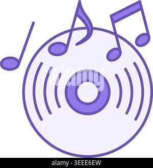 Colored Compact Disk Icon. Vector Illustration. Computer Disk Playing Music. Musical Notes. Music Concept Stock Vector