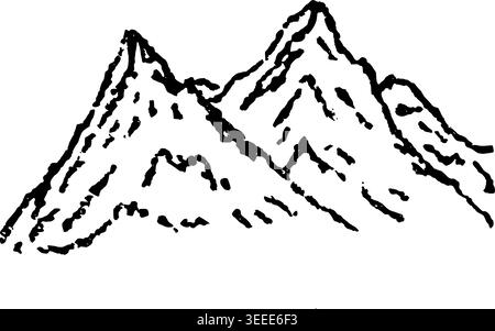 Hand Drawn Mountain Range Vector Line Art Stock Vector
