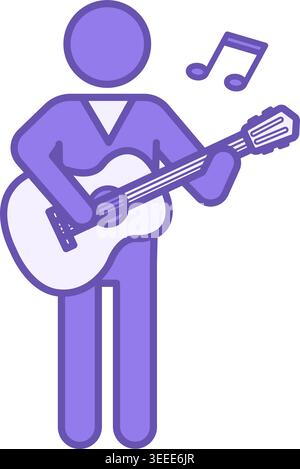 Colored Guitarist Icon. Vector Illustration. Musician Playing Guitar. Musical Notes. Music Concept Stock Vector