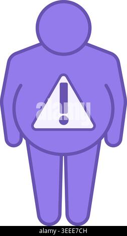 Colored Obesity Icon. Vector Illustration. Overweight Man and Exclamation Mark. Healthy Lifestyle. Nutrition Concept Stock Vector