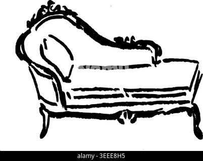 Hand Drawn Parisian Chaise Vector Drawing Stock Vector