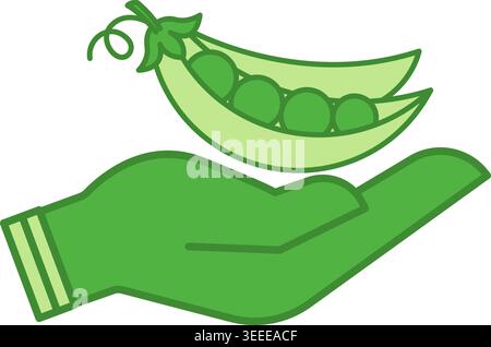 Green Organic Products Icon. Vector Icon of Peas in Hand. Natural and Eco-Friendly Food. Organic Farming Concept Stock Vector