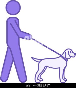 Dog Walk Color Icon. Vector Icon. Man Walking Animal on Leash. Pet Concept Stock Vector