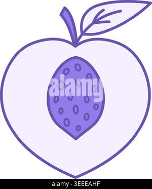 Peach Color Icon. Vector Icon. Peach with Pit. Sweet Dessert. Organic and Healthy Food. Fruit Concept Stock Vector