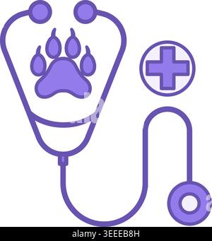 Veterinarian Color Icon. Vector Icon. Stethoscope, Animal Paw, and Cross. Animal Treatment, Veterinary Clinic. Pets Concept Stock Vector